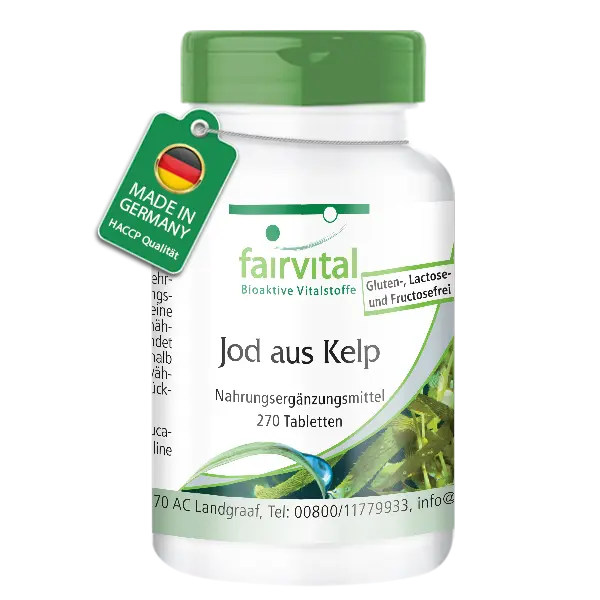 Jod aus Kelp - 270 Tabletten - über 100% Bedarfsabdeckung - für Schilddrüsenfunktion; Haut; Energie uvm. - vegan | Fairvital